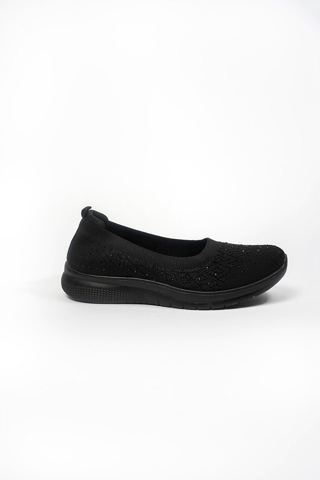 Lorena Ladies Black Diamanti Elastic Top Line Ballerina Slip On Shoes