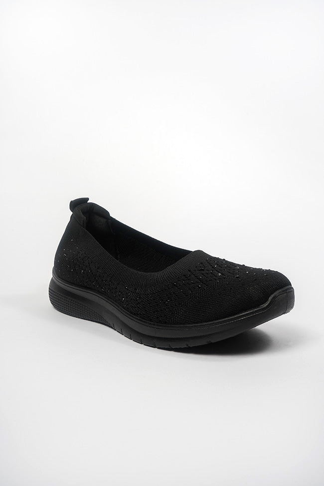 Lorena Ladies Black Diamanti Elastic Top Line Ballerina Slip On Shoes