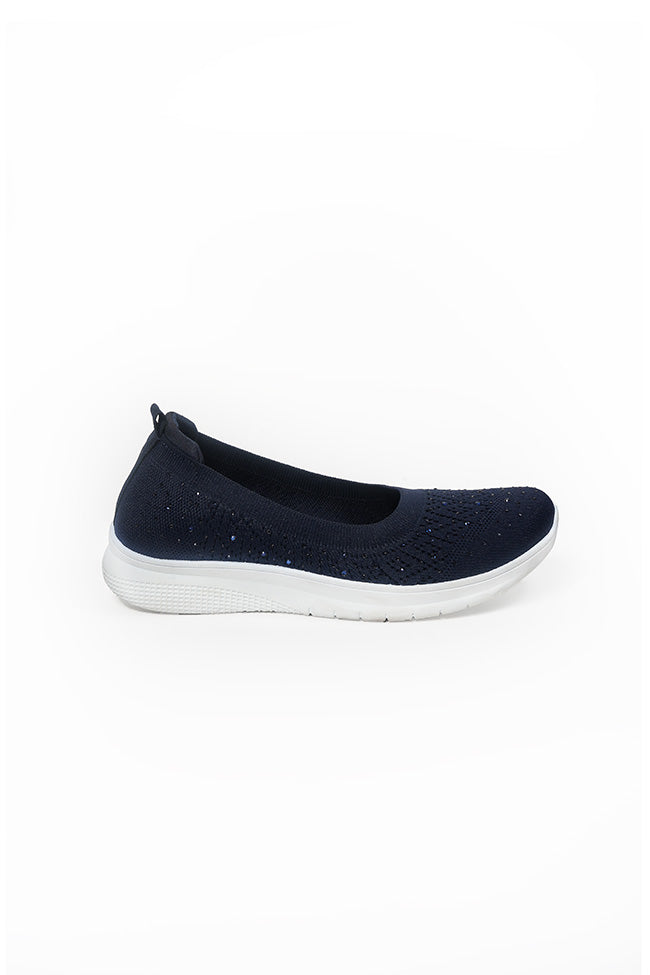 Lorena Ladies Navy Diamanti Elastic Top Line Ballerina Slip On Shoes