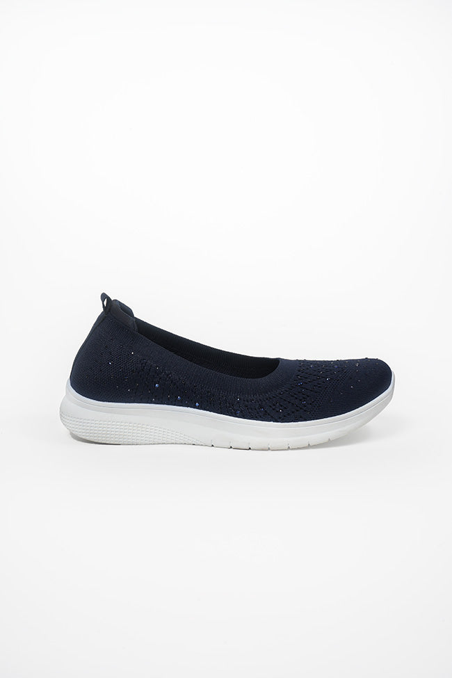 Lorena Ladies Navy Diamanti Elastic Top Line Ballerina Slip On Shoes