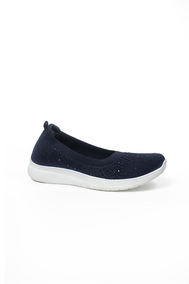 Lorena Ladies Navy Diamanti Elastic Top Line Ballerina Slip On Shoes