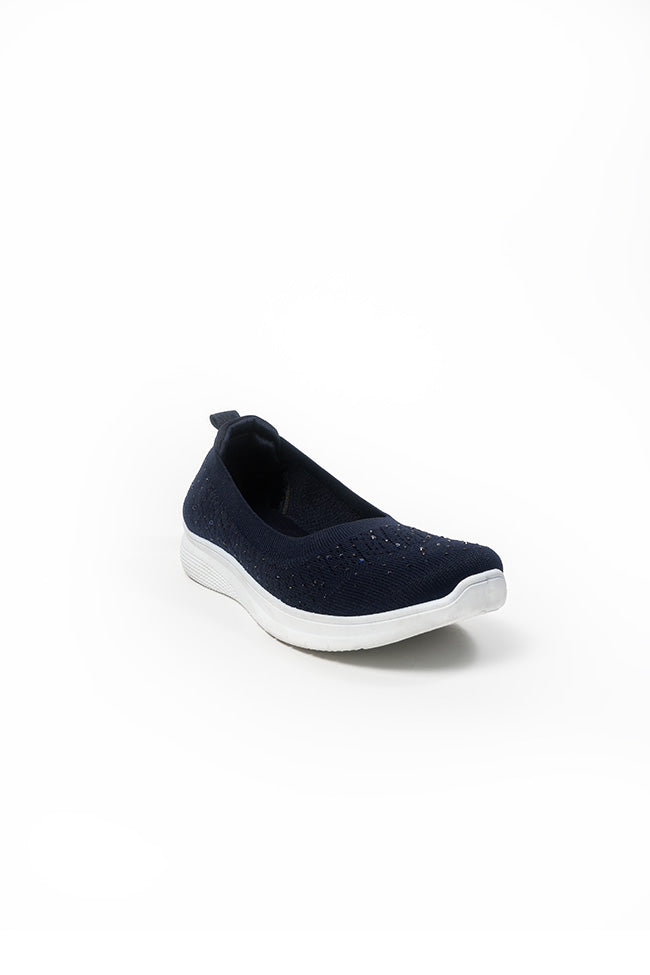 Lorena Ladies Navy Diamanti Elastic Top Line Ballerina Slip On Shoes