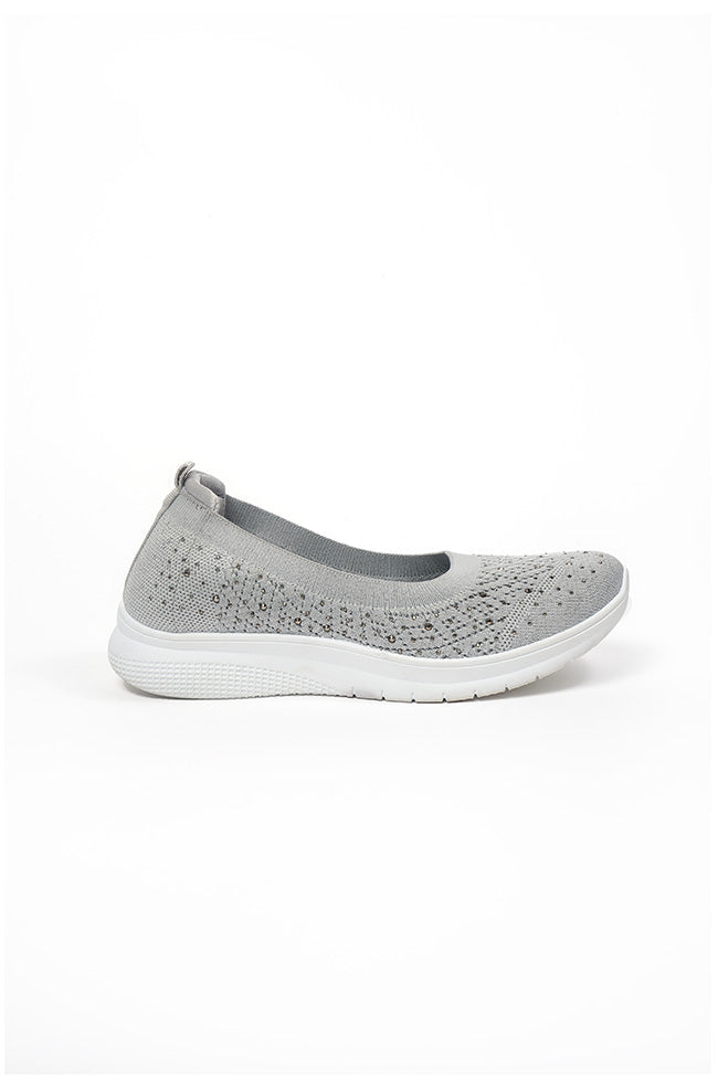 Lorena Ladies Silver Diamanti Elastic Top Line Ballerina Slip On Shoes
