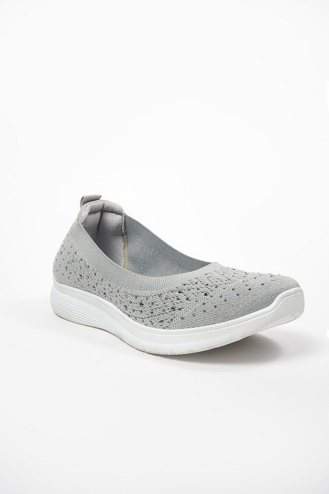 Lorena Ladies Silver Diamanti Elastic Top Line Ballerina Slip On Shoes
