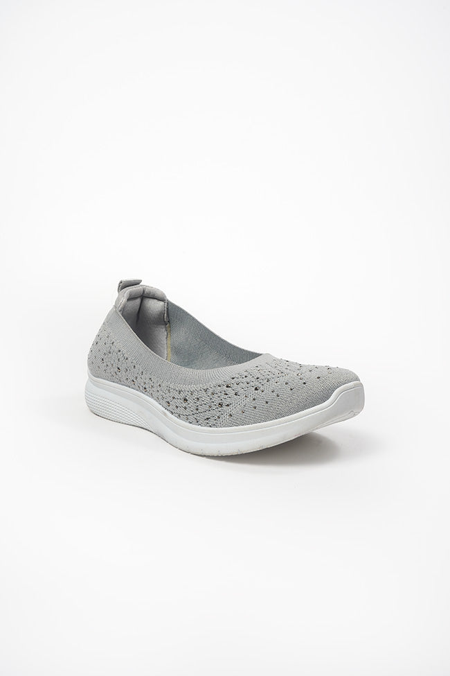 Lorena Ladies Silver Diamanti Elastic Top Line Ballerina Slip On Shoes
