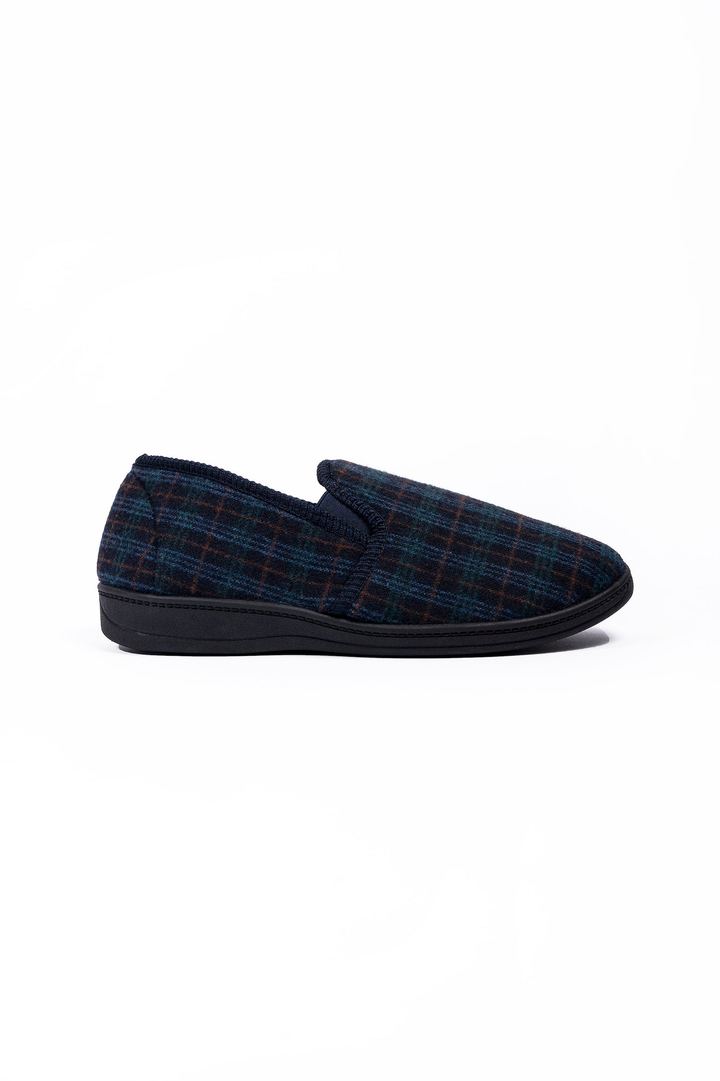 Artie Black & Navy Check Faux Fur Lining Slipper