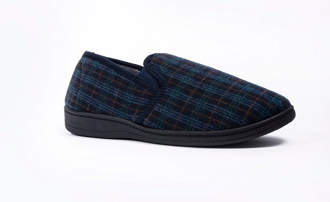 Artie Black & Navy Check Faux Fur Lining Slipper
