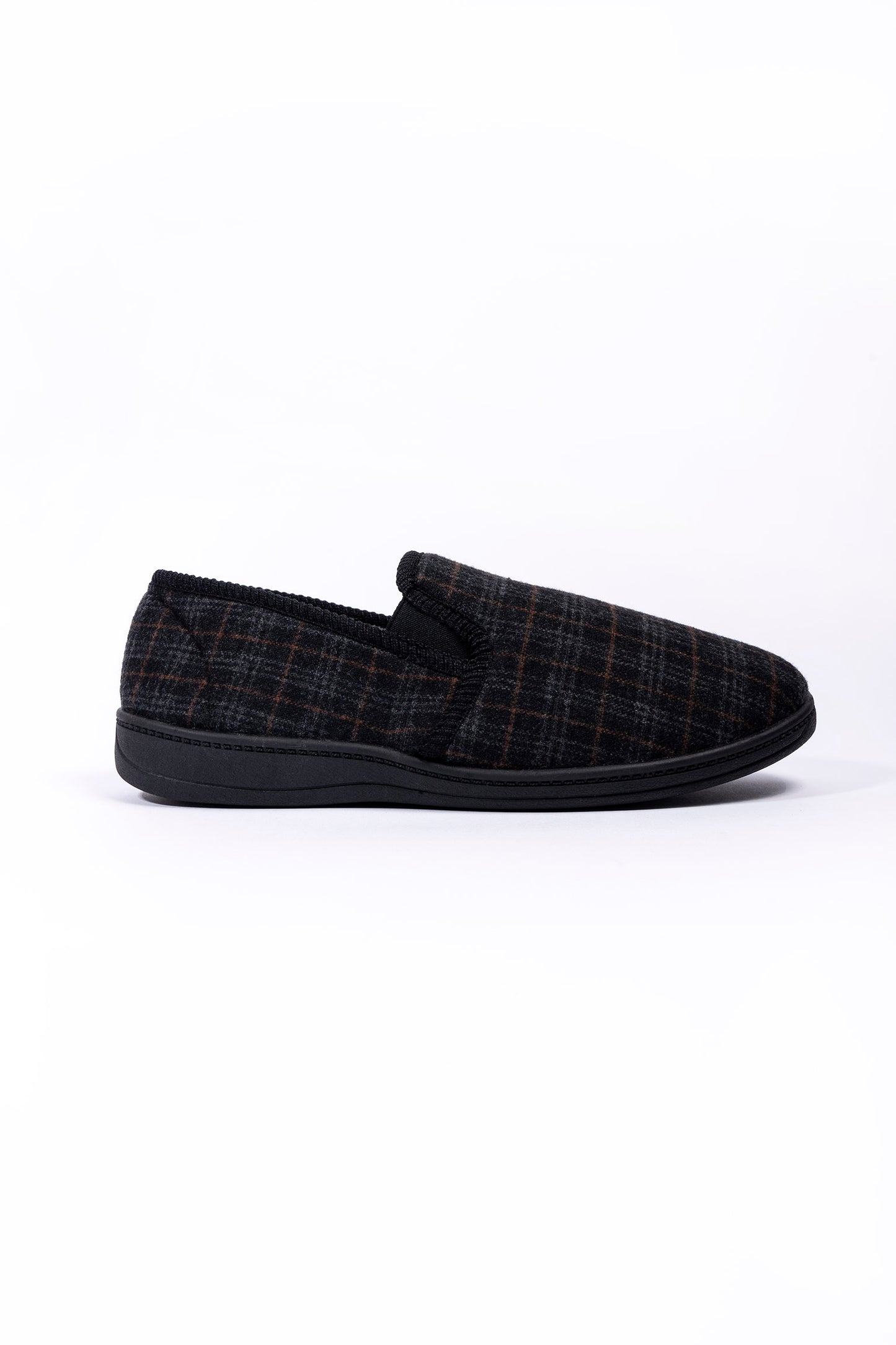 Artie Black Woven Twill Check Twin Gusset Men Slipper