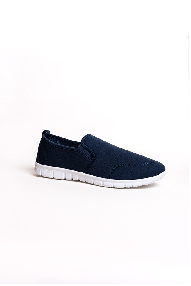 Roger Men Twin Gusset Navy Slip On Canvas Wholesale