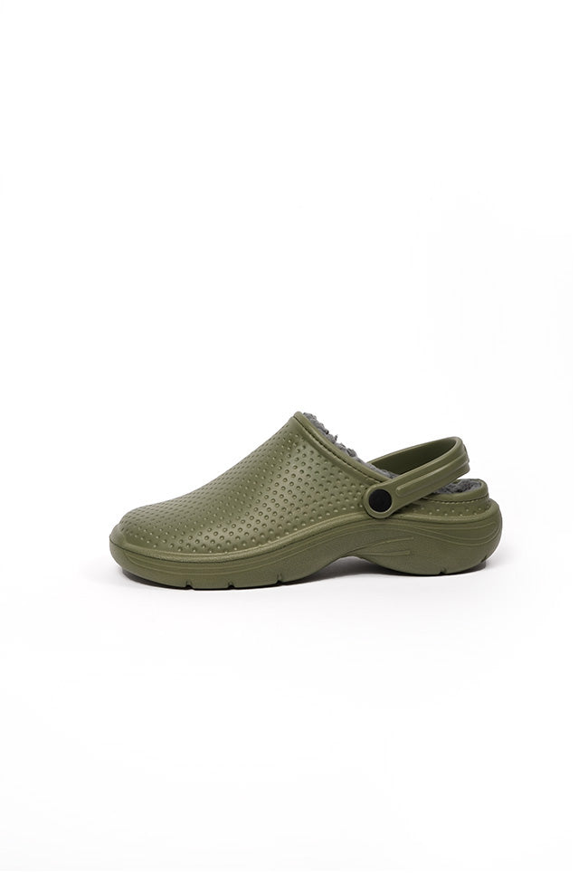 Leo Youth Fur Lined Full Garden Clog Khaki