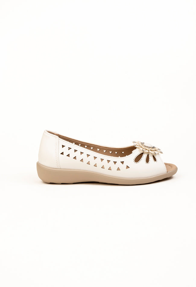 Vivienne Ladies Dr. Lightfoot Peep Toe Flower Casuals White Wholesale
