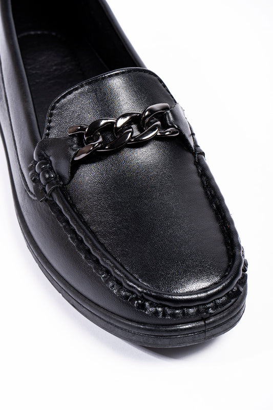 Cirila Ladies PU Black Slip On Loafers