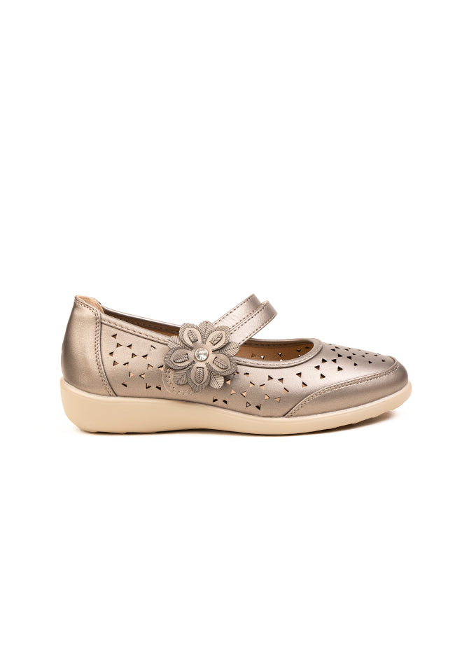 Gabriell Ladies Pewter Casual Flower Detail