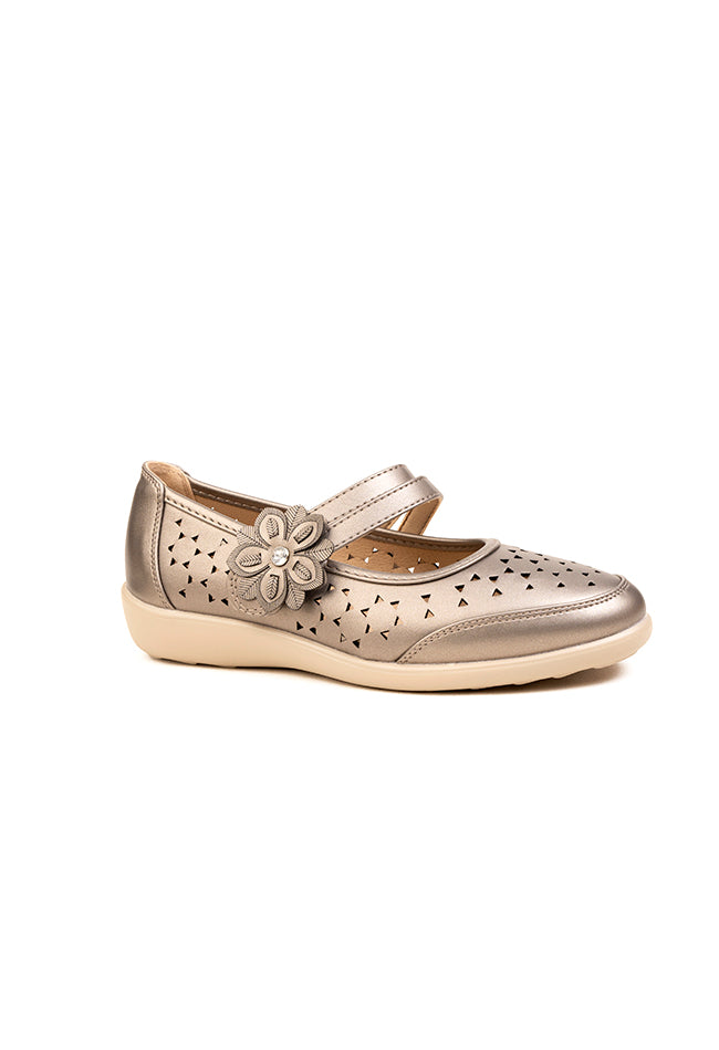 Gabriell Ladies Pewter Casual Flower Detail