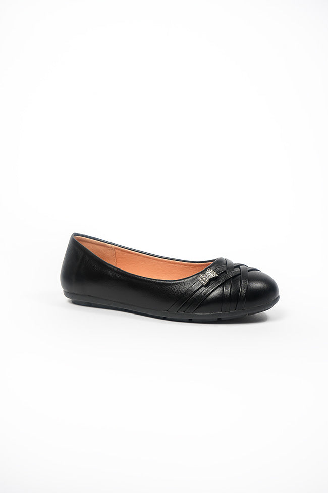 Jenna Ladies Slip On Ballerina Casual Black PU