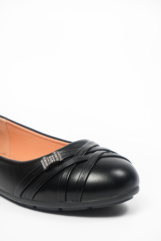 Jenna Ladies Slip On Ballerina Casual Black PU