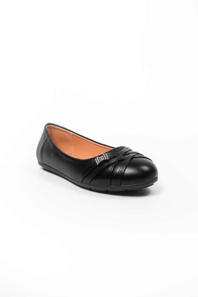 Jenna Ladies Slip On Ballerina Casual Black PU