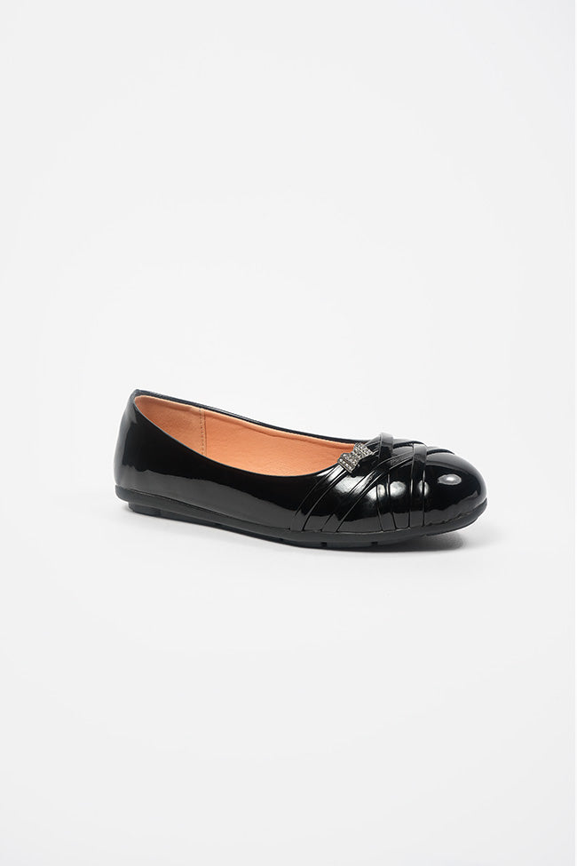 Jenna Ladies Slip On Ballerina Casual Black Patent