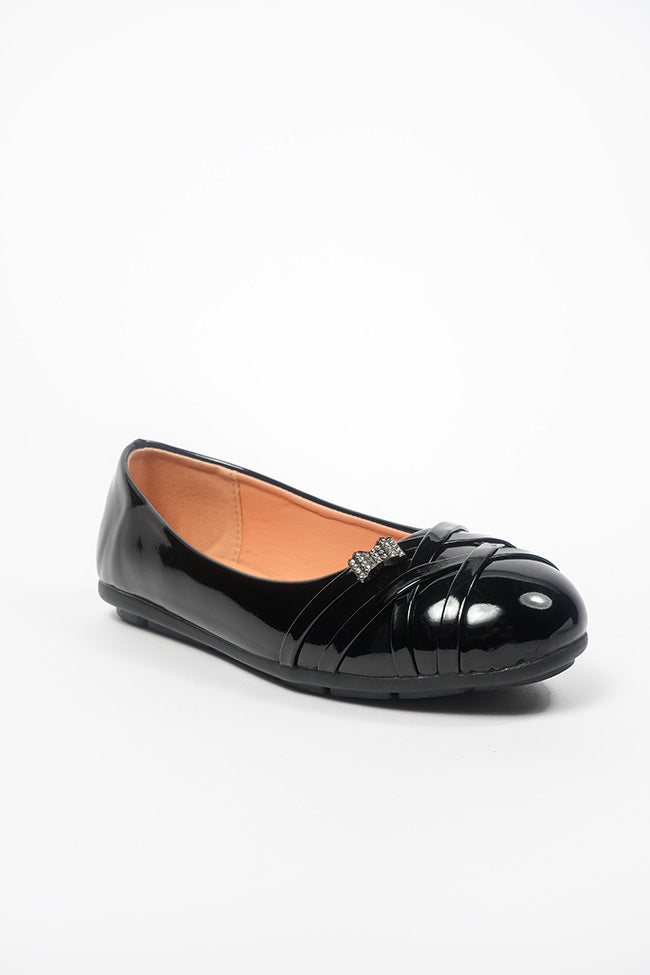 Jenna Ladies Slip On Ballerina Casual Black Patent
