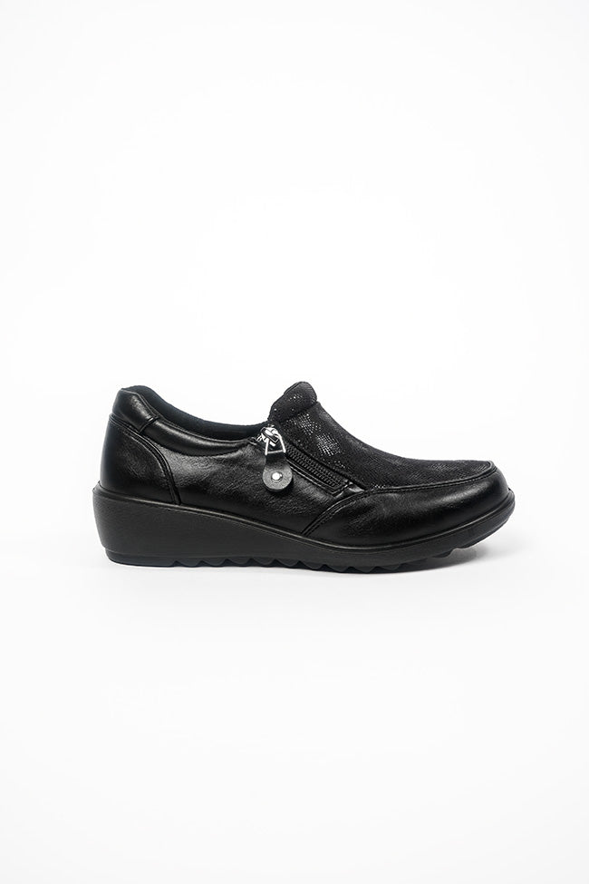Elissa Dr. Lightfoot Black Ladies Twin Zip Casual Shoe