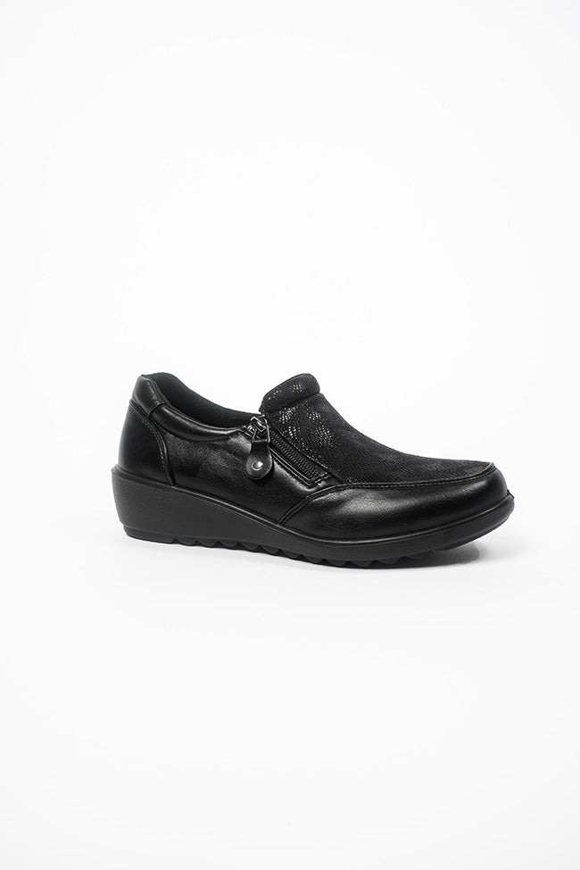 Elissa Dr. Lightfoot Black Ladies Twin Zip Casual Shoe