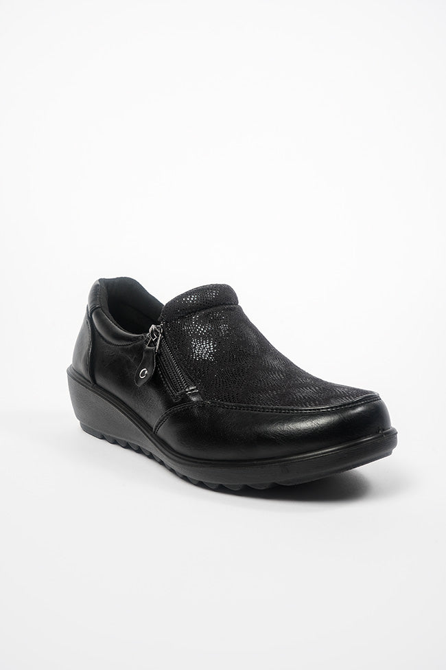 Elissa Dr. Lightfoot Black Ladies Twin Zip Casual Shoe