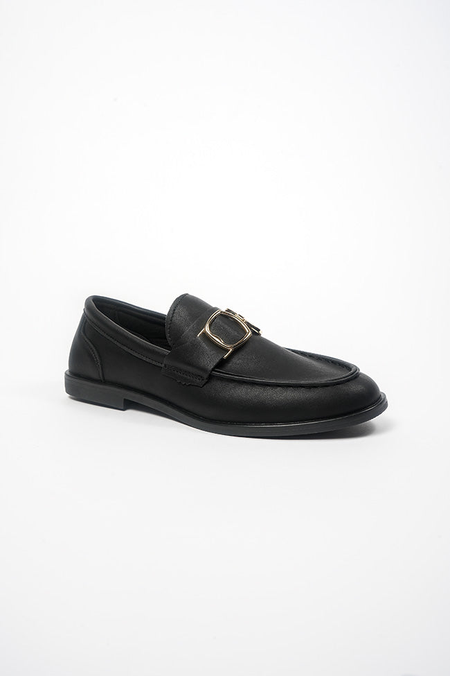 Angelica Ladies Gold Trim Black PU(Matt) Loafer