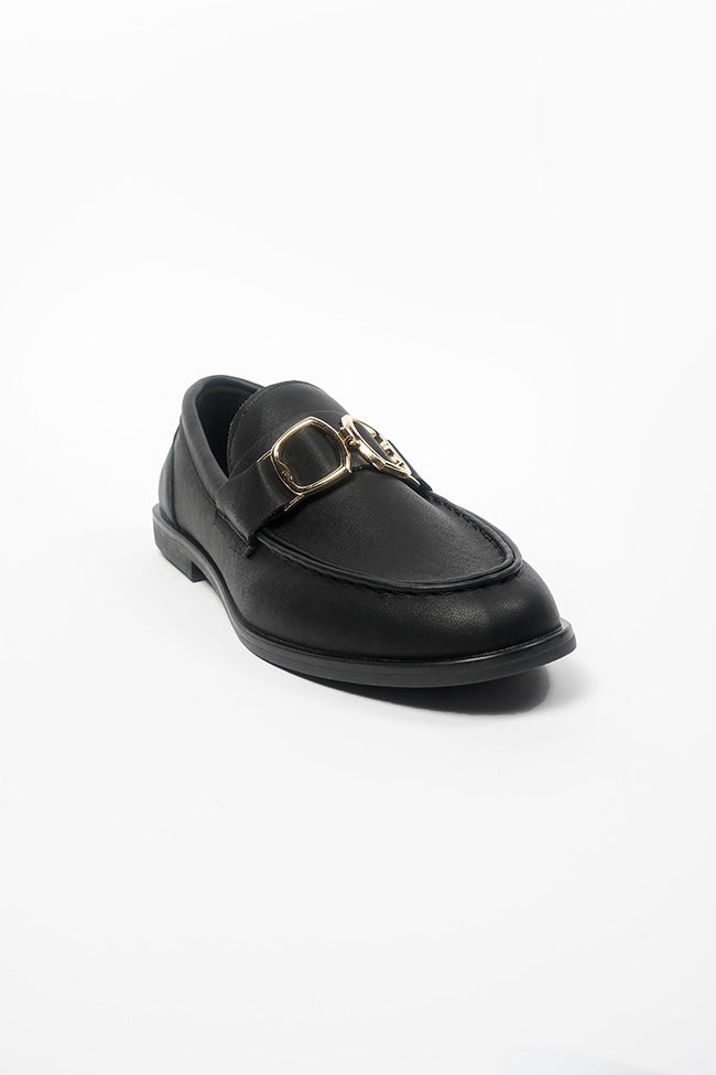 Angelica Ladies Gold Trim Black PU(Matt) Loafer