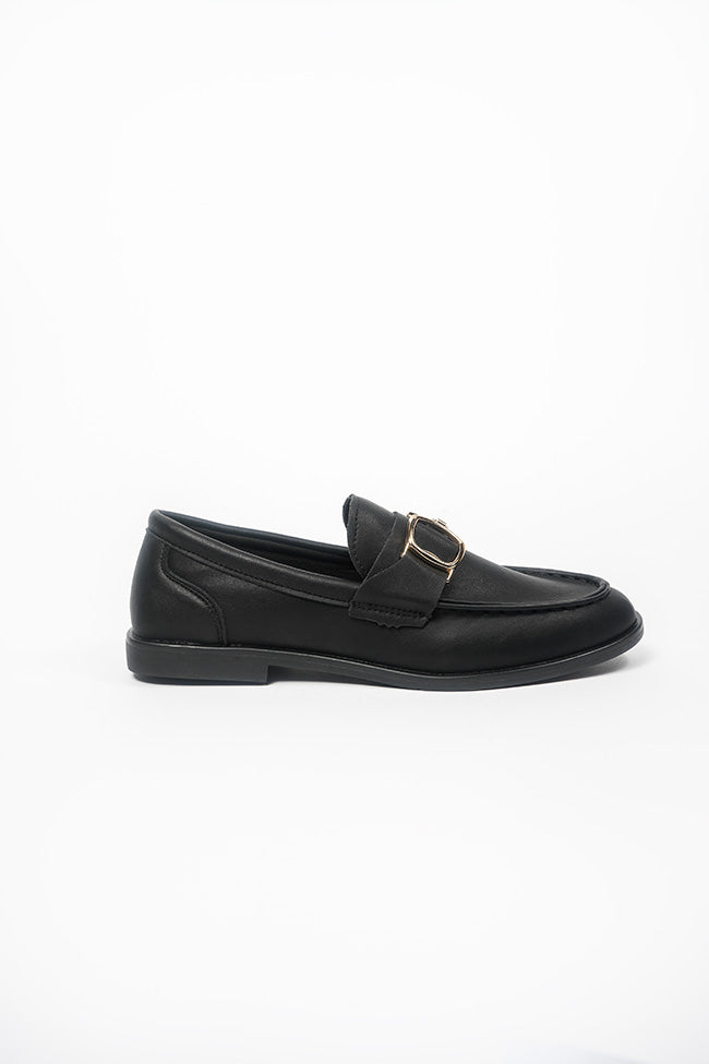 Angelica Ladies Gold Trim Black PU(Matt) Loafer