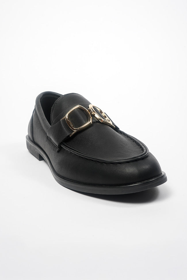 Angelica Ladies Gold Trim Black PU(Matt) Loafer