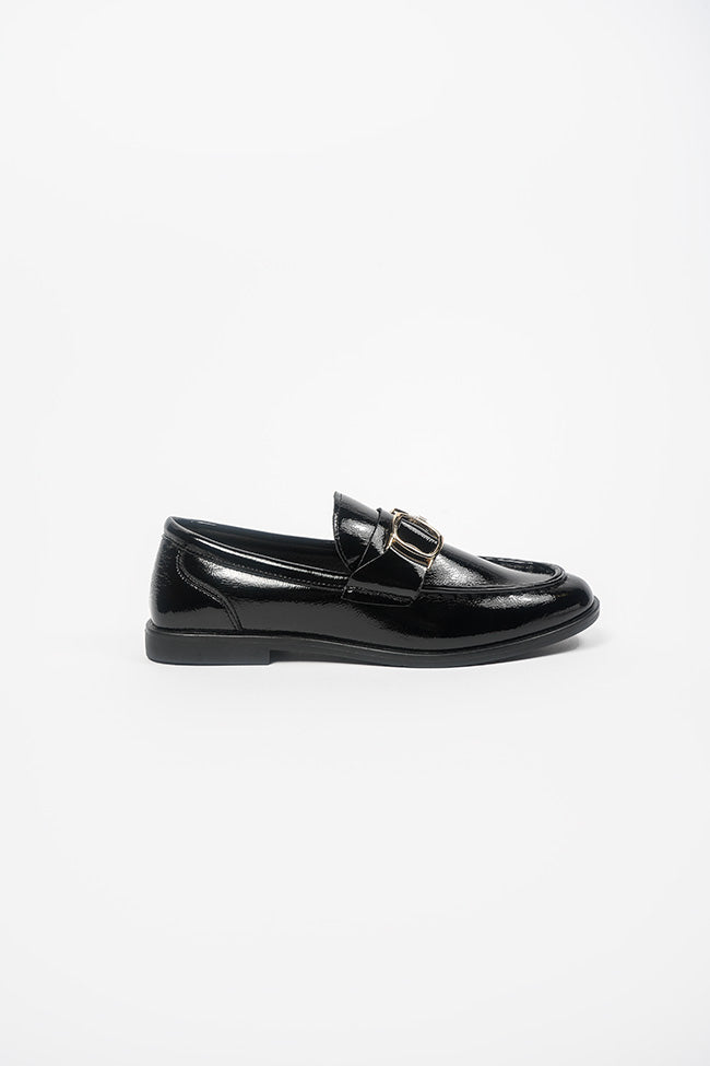 Angelica Ladies Gold Trim Black Patent Loafer