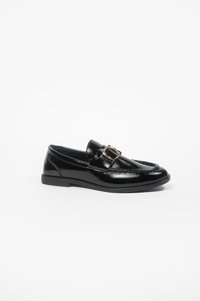 Angelica Ladies Gold Trim Black Patent Loafer