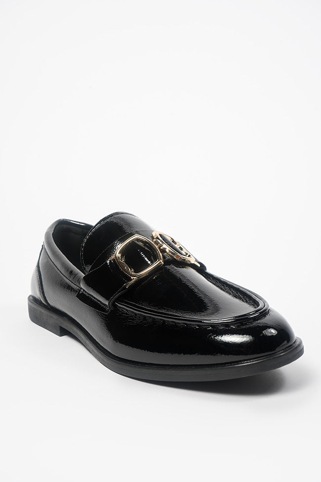 Angelica Ladies Gold Trim Black Patent Loafer