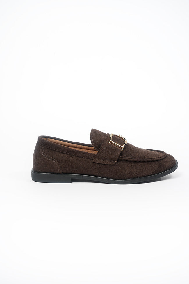 Angelica Ladies Gold Trim Brown Microfiber Loafer