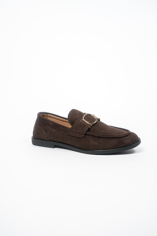 Angelica Ladies Gold Trim Brown Microfiber Loafer