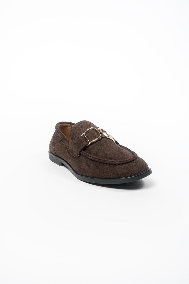 Angelica Ladies Gold Trim Brown Microfiber Loafer