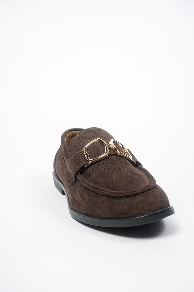 Angelica Ladies Gold Trim Brown Microfiber Loafer