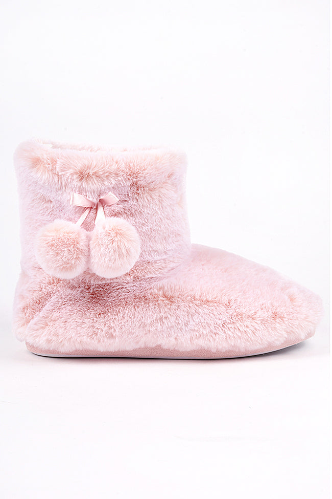 Lily Pink Fur Poms Fur Low Cut Bootee Slipper