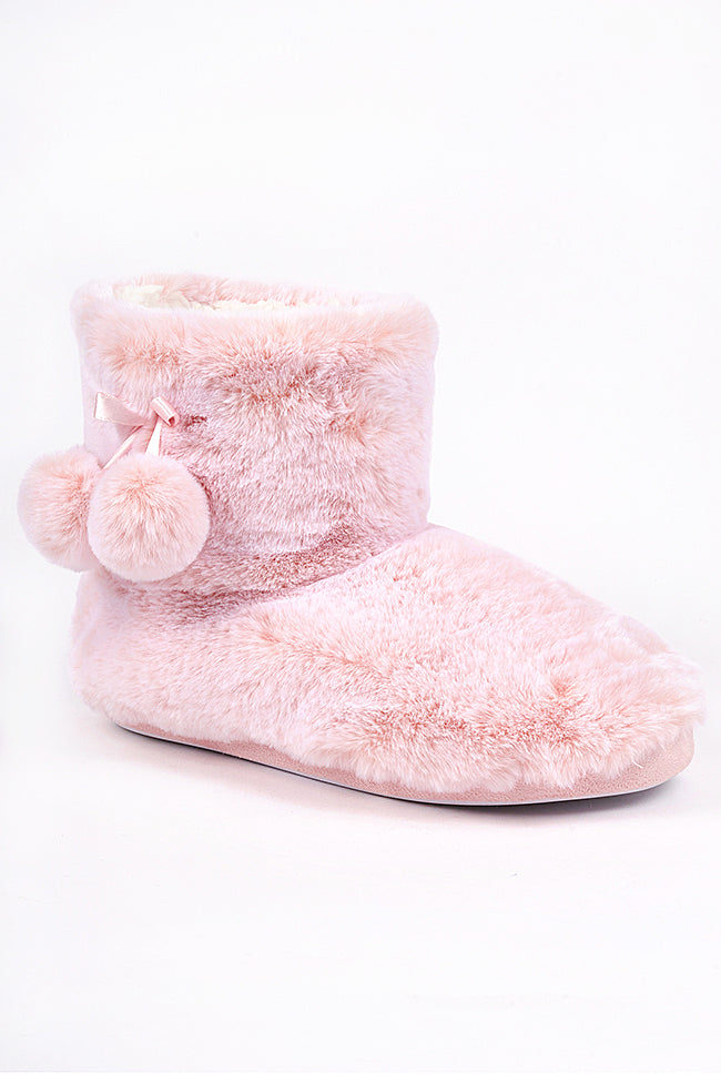 Lily Pink Fur Poms Fur Low Cut Bootee Slipper