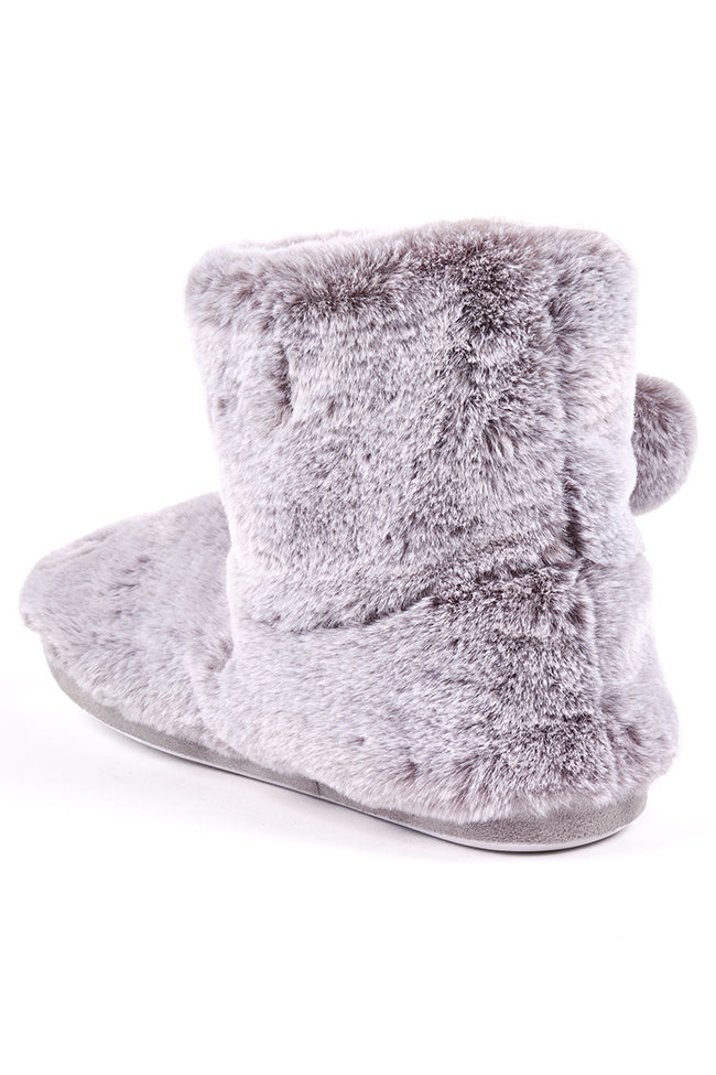 Lily Grey Fur Poms Fur Low Cut Bootee Slipper