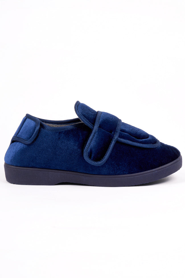 Burt Navy Velour Grey Lining Slipper