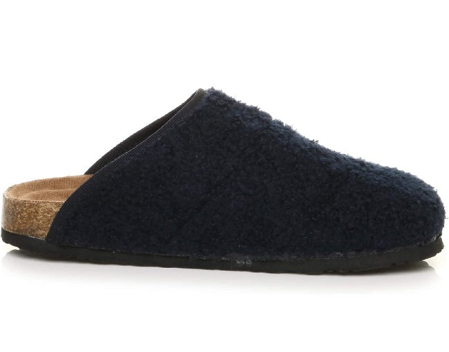 Florentine Navy Curly Mule Slipper