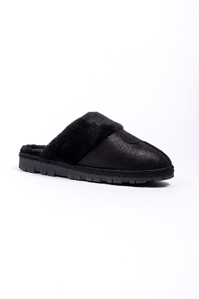 Grace Black Shimmer Fur Collar Mule Slipper