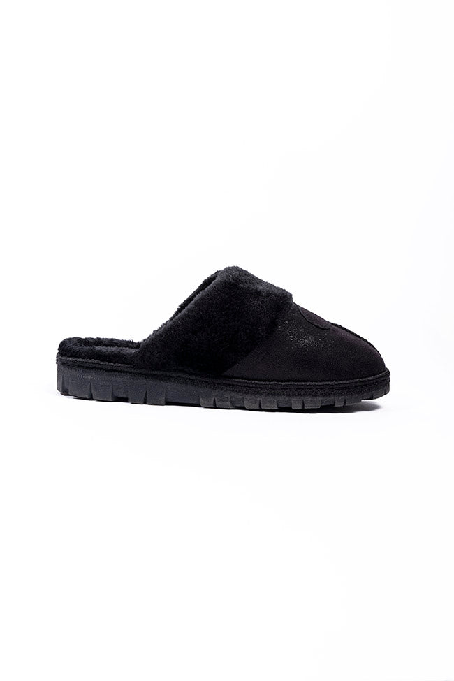 Grace Black Shimmer Fur Collar Mule Slipper