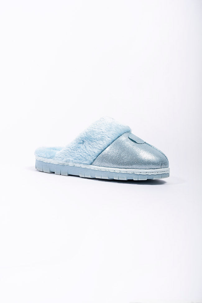 Grace Blue Shimmer Fur Collar Mule Slipper