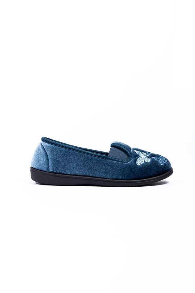 Priscilla Blueberry Velour Twin Gusset Butterfly Ladies Slipper
