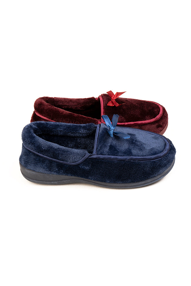 Veronica Dr. Lightfoot Velour Bow Bucket Slipper Navy & Burgundy