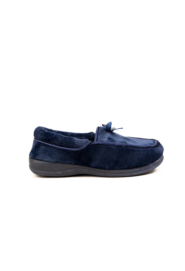Veronica Dr. Lightfoot Velour Bow Bucket Slipper Navy & Burgundy