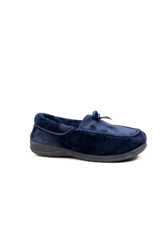 Veronica Dr. Lightfoot Velour Bow Bucket Slipper Navy & Burgundy