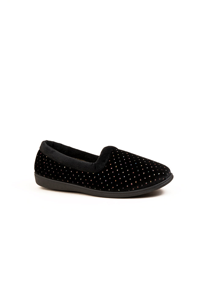 Esme Dr. Lightfoot Black Velour Pearl Slipper